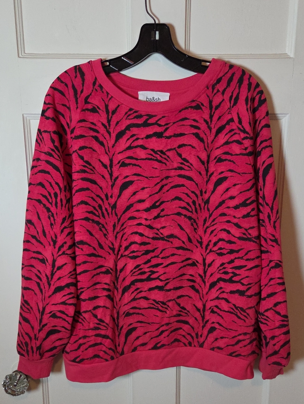 ba&sh Lady Sweatshirt In Pink and Black Zebra Crewneck Sweatshirt Size Medium